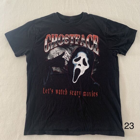 Ghostface Mens Icon Of Halloween "Let's Watch Scary Movies" Black T-Shirt M READ - Picture 1 of 5